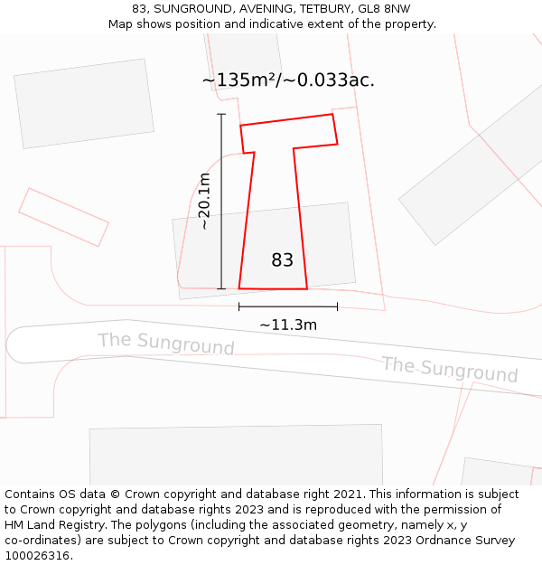 83, SUNGROUND, AVENING, TETBURY, GL8 8NW: Plot and title map