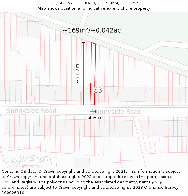 83, SUNNYSIDE ROAD, CHESHAM, HP5 2AP: Plot and title map