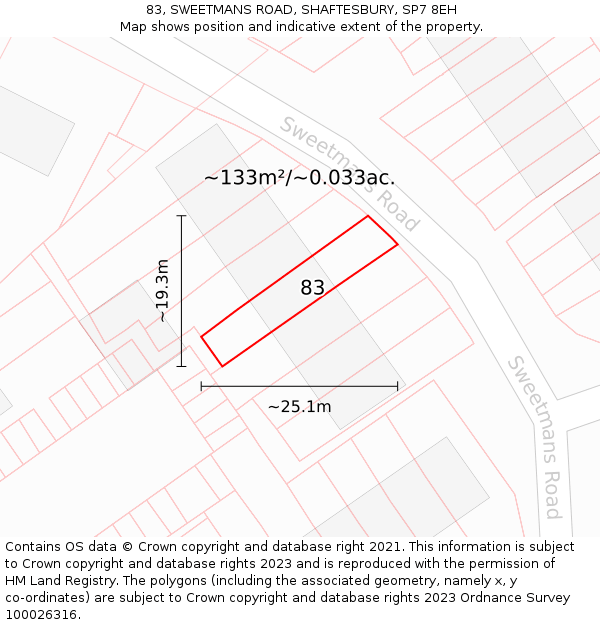 83, SWEETMANS ROAD, SHAFTESBURY, SP7 8EH: Plot and title map