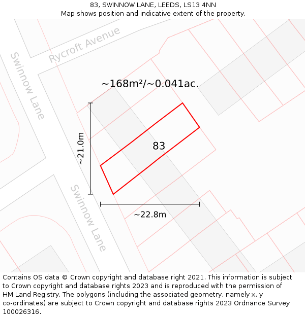 83, SWINNOW LANE, LEEDS, LS13 4NN: Plot and title map