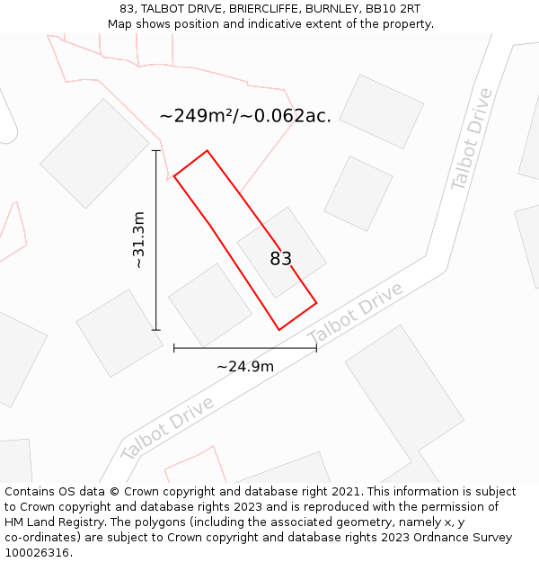 83, TALBOT DRIVE, BRIERCLIFFE, BURNLEY, BB10 2RT: Plot and title map