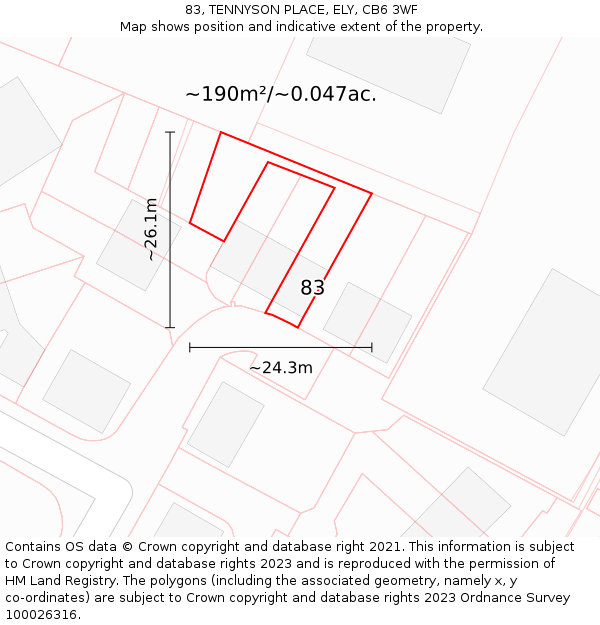 83, TENNYSON PLACE, ELY, CB6 3WF: Plot and title map