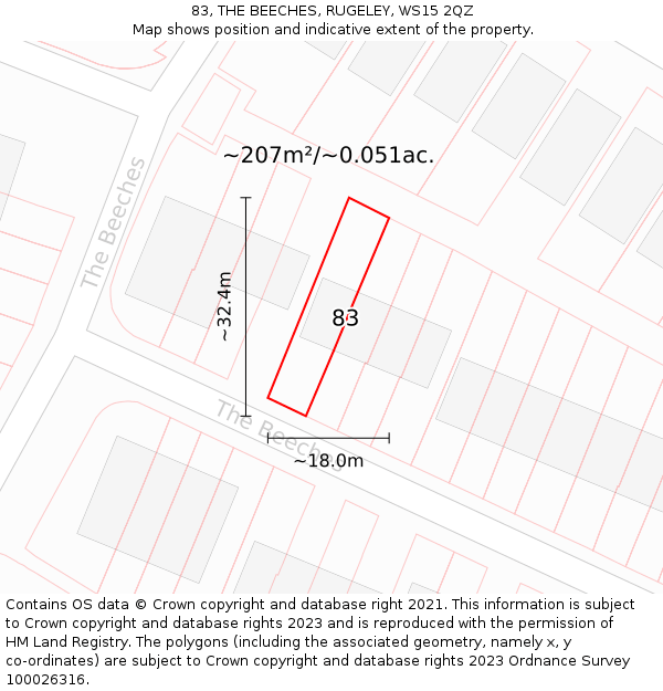 83, THE BEECHES, RUGELEY, WS15 2QZ: Plot and title map