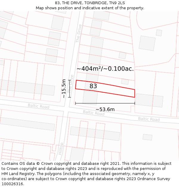 83, THE DRIVE, TONBRIDGE, TN9 2LS: Plot and title map