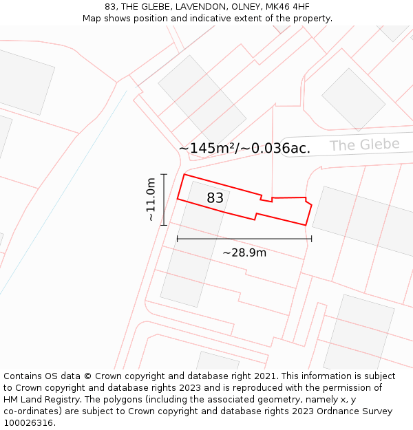 83, THE GLEBE, LAVENDON, OLNEY, MK46 4HF: Plot and title map