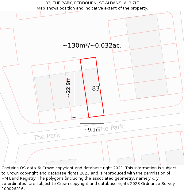 83, THE PARK, REDBOURN, ST ALBANS, AL3 7LT: Plot and title map