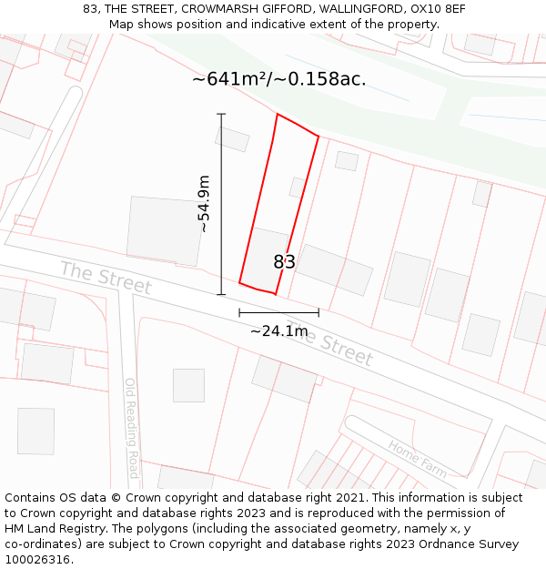 83, THE STREET, CROWMARSH GIFFORD, WALLINGFORD, OX10 8EF: Plot and title map