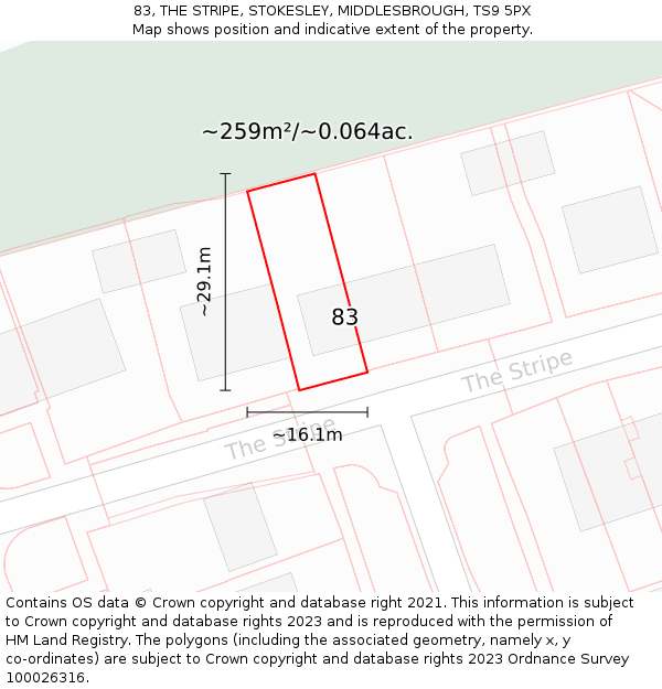 83, THE STRIPE, STOKESLEY, MIDDLESBROUGH, TS9 5PX: Plot and title map
