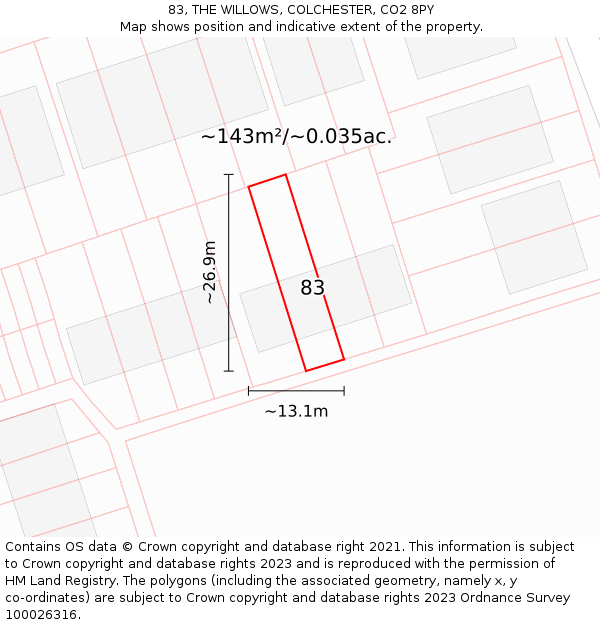 83, THE WILLOWS, COLCHESTER, CO2 8PY: Plot and title map