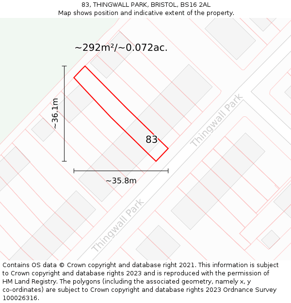 83, THINGWALL PARK, BRISTOL, BS16 2AL: Plot and title map