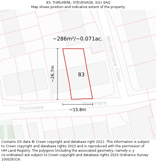 83, THIRLMERE, STEVENAGE, SG1 6AQ: Plot and title map