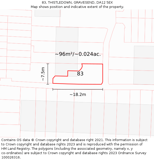 83, THISTLEDOWN, GRAVESEND, DA12 5EX: Plot and title map
