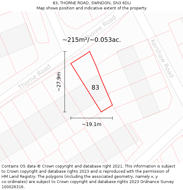 83, THORNE ROAD, SWINDON, SN3 6DU: Plot and title map