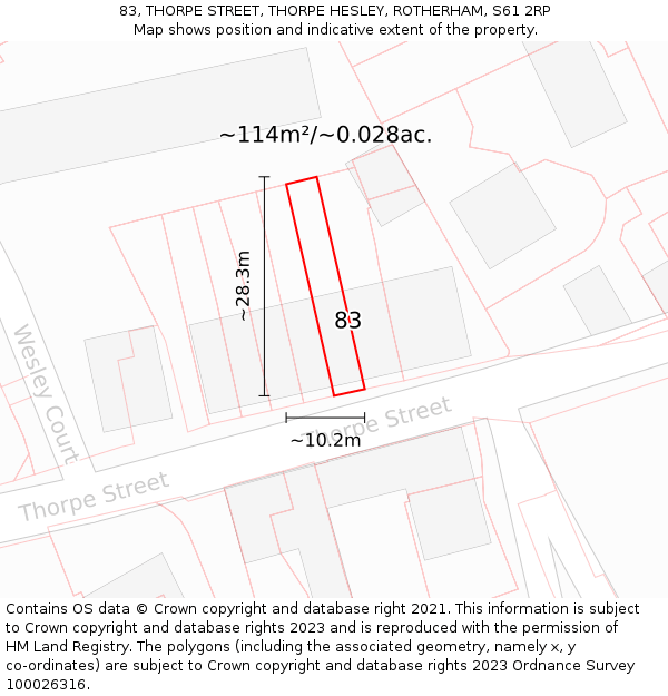 83, THORPE STREET, THORPE HESLEY, ROTHERHAM, S61 2RP: Plot and title map
