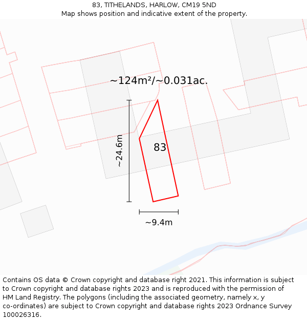 83, TITHELANDS, HARLOW, CM19 5ND: Plot and title map