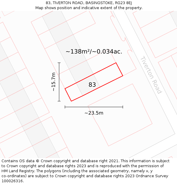 83, TIVERTON ROAD, BASINGSTOKE, RG23 8EJ: Plot and title map