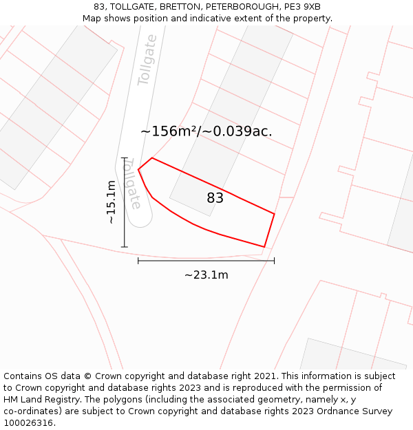 83, TOLLGATE, BRETTON, PETERBOROUGH, PE3 9XB: Plot and title map