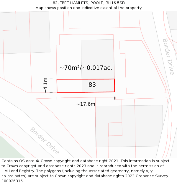 83, TREE HAMLETS, POOLE, BH16 5SB: Plot and title map