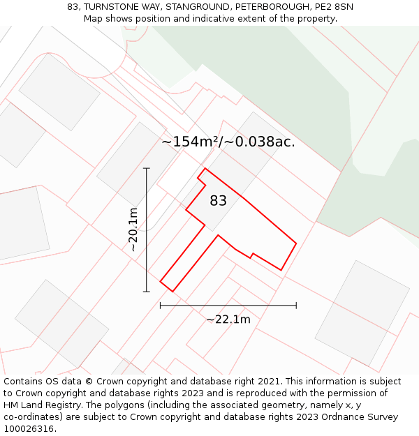 83, TURNSTONE WAY, STANGROUND, PETERBOROUGH, PE2 8SN: Plot and title map