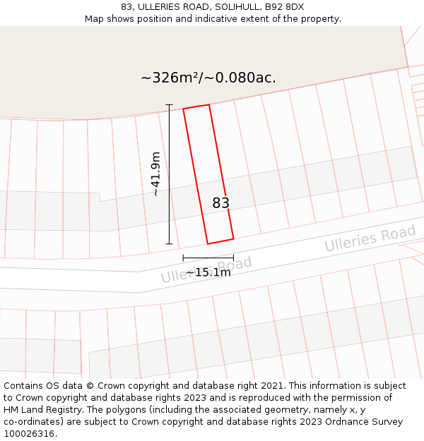 83, ULLERIES ROAD, SOLIHULL, B92 8DX: Plot and title map
