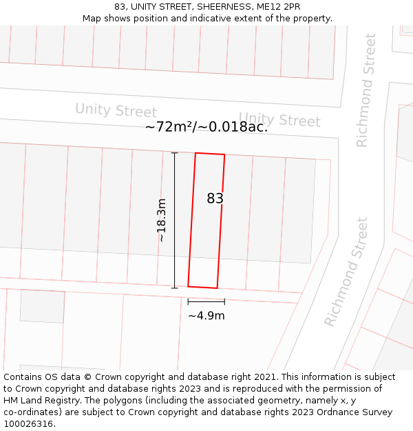 83, UNITY STREET, SHEERNESS, ME12 2PR: Plot and title map