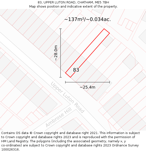 83, UPPER LUTON ROAD, CHATHAM, ME5 7BH: Plot and title map