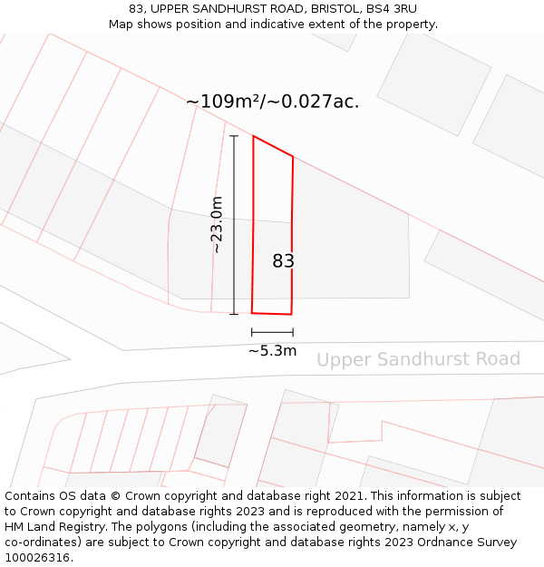 83, UPPER SANDHURST ROAD, BRISTOL, BS4 3RU: Plot and title map
