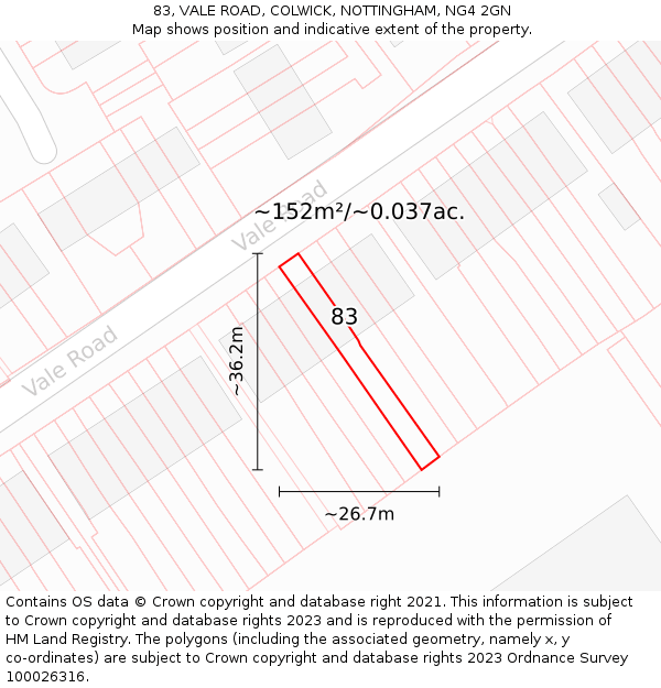 83, VALE ROAD, COLWICK, NOTTINGHAM, NG4 2GN: Plot and title map