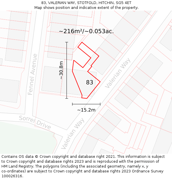 83, VALERIAN WAY, STOTFOLD, HITCHIN, SG5 4ET: Plot and title map