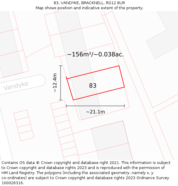 83, VANDYKE, BRACKNELL, RG12 8UR: Plot and title map