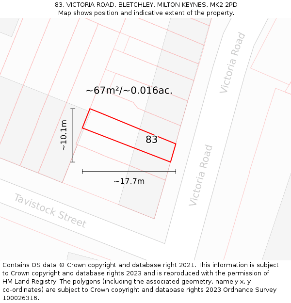 83, VICTORIA ROAD, BLETCHLEY, MILTON KEYNES, MK2 2PD: Plot and title map