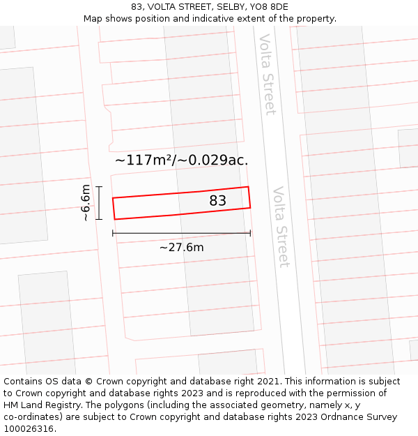 83, VOLTA STREET, SELBY, YO8 8DE: Plot and title map