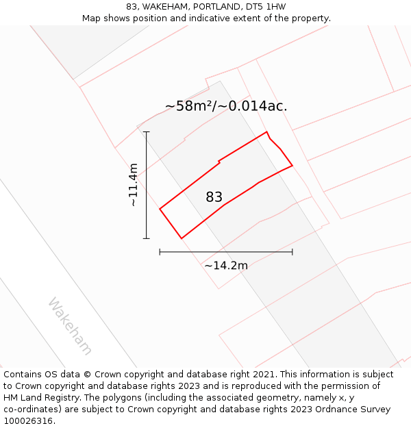 83, WAKEHAM, PORTLAND, DT5 1HW: Plot and title map