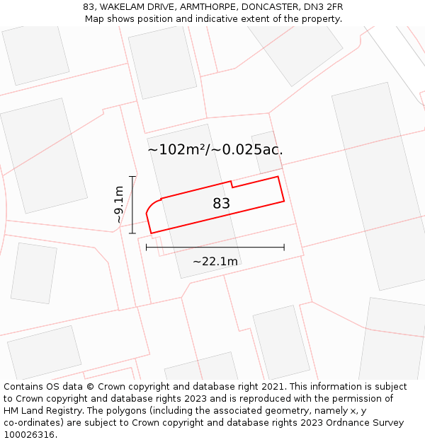 83, WAKELAM DRIVE, ARMTHORPE, DONCASTER, DN3 2FR: Plot and title map