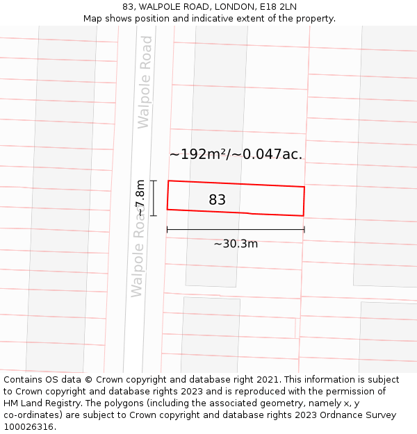83, WALPOLE ROAD, LONDON, E18 2LN: Plot and title map