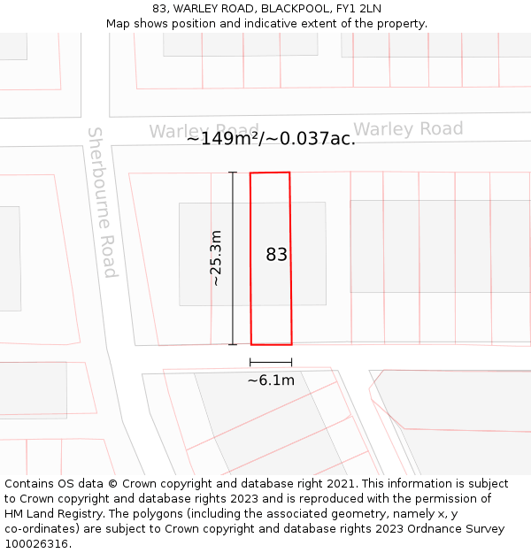 83, WARLEY ROAD, BLACKPOOL, FY1 2LN: Plot and title map