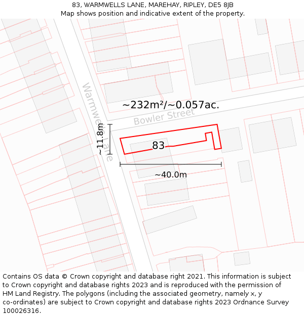 83, WARMWELLS LANE, MAREHAY, RIPLEY, DE5 8JB: Plot and title map