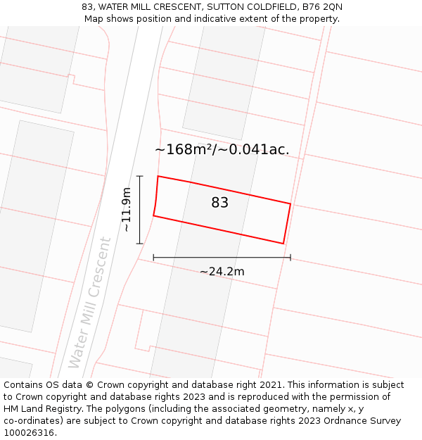 83, WATER MILL CRESCENT, SUTTON COLDFIELD, B76 2QN: Plot and title map