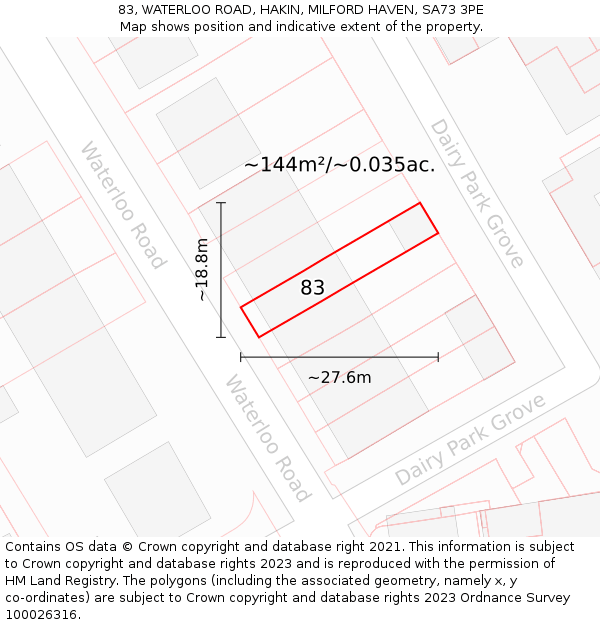 83, WATERLOO ROAD, HAKIN, MILFORD HAVEN, SA73 3PE: Plot and title map