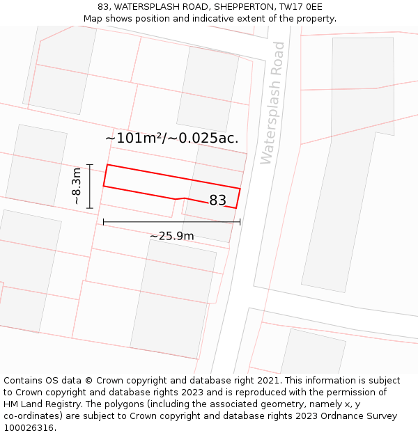 83, WATERSPLASH ROAD, SHEPPERTON, TW17 0EE: Plot and title map