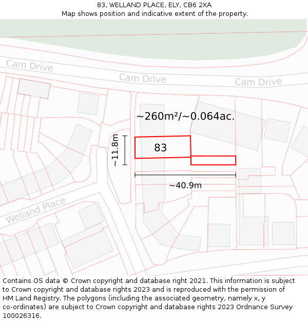 83, WELLAND PLACE, ELY, CB6 2XA: Plot and title map