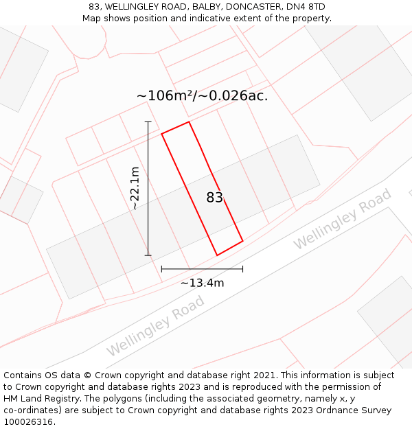 83, WELLINGLEY ROAD, BALBY, DONCASTER, DN4 8TD: Plot and title map