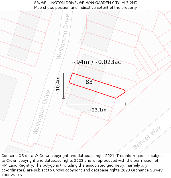 83, WELLINGTON DRIVE, WELWYN GARDEN CITY, AL7 2ND: Plot and title map