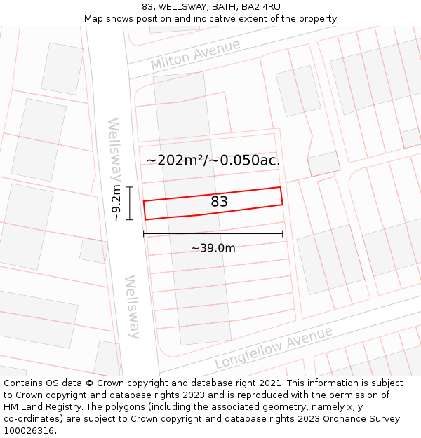83, WELLSWAY, BATH, BA2 4RU: Plot and title map