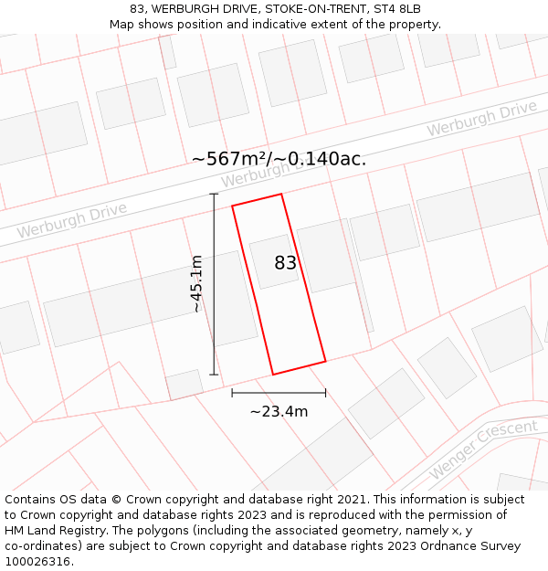83, WERBURGH DRIVE, STOKE-ON-TRENT, ST4 8LB: Plot and title map