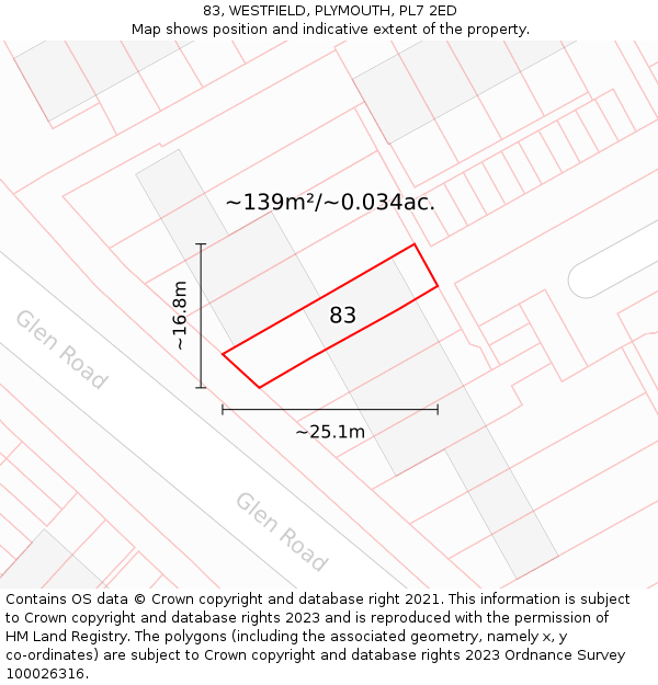 83, WESTFIELD, PLYMOUTH, PL7 2ED: Plot and title map