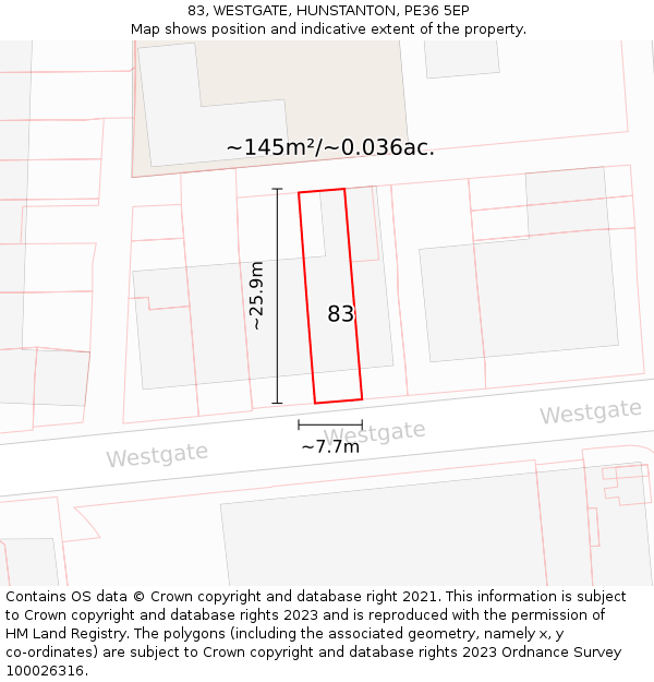 83, WESTGATE, HUNSTANTON, PE36 5EP: Plot and title map