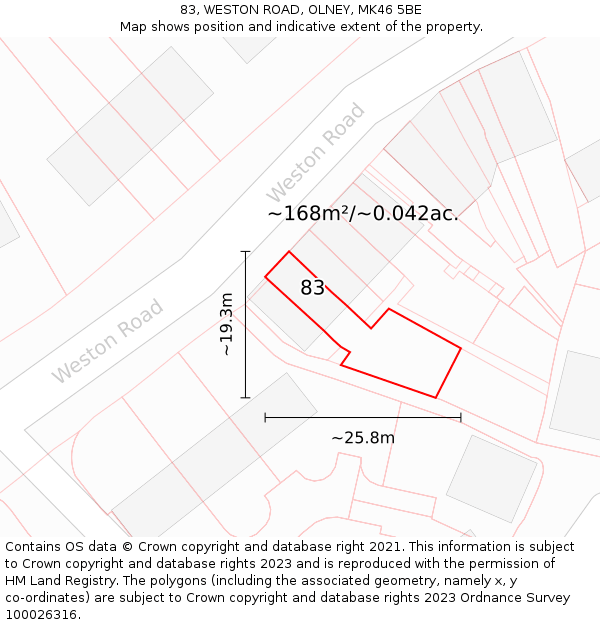 83, WESTON ROAD, OLNEY, MK46 5BE: Plot and title map