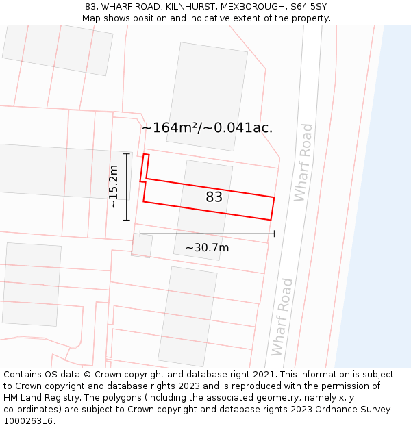 83, WHARF ROAD, KILNHURST, MEXBOROUGH, S64 5SY: Plot and title map