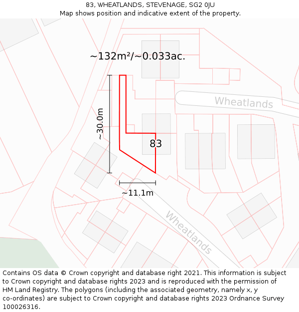 83, WHEATLANDS, STEVENAGE, SG2 0JU: Plot and title map